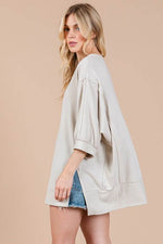 Ces Femme Side Slit Drop Shoulder Puff Sleeve Sweatshirt for a perfect OOTD – dress to impress outfits from Amexza
