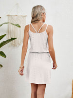 Eyelet Scoop Neck Sleeveless Dress - Amexza