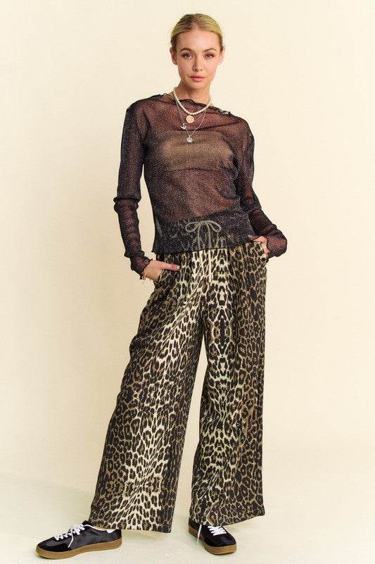 Davi & Dani Glitter Mesh Lettuce Hem Long Sleeve Top for a perfect OOTD – dress to impress outfits from Amexza