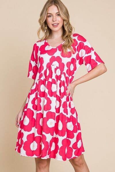 BOMBOM Flower Print Ruched Dress Fuchsia for a perfect OOTD – dress to impress outfits from Amexza