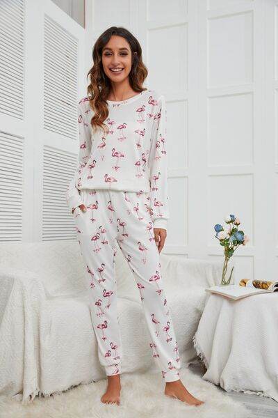 Flamingo Long Sleeve Top and Pants Lounge Set for a perfect OOTD – dress to impress outfits from Amexza