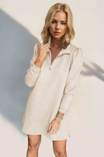 Double Take Textured Quarter Zip Long Sleeve Dress Dust Storm for a perfect OOTD – dress to impress outfits from Amexza