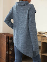 Asymmetrical Hem Cowl Neck Long Sleeve T-Shirt - Amexza