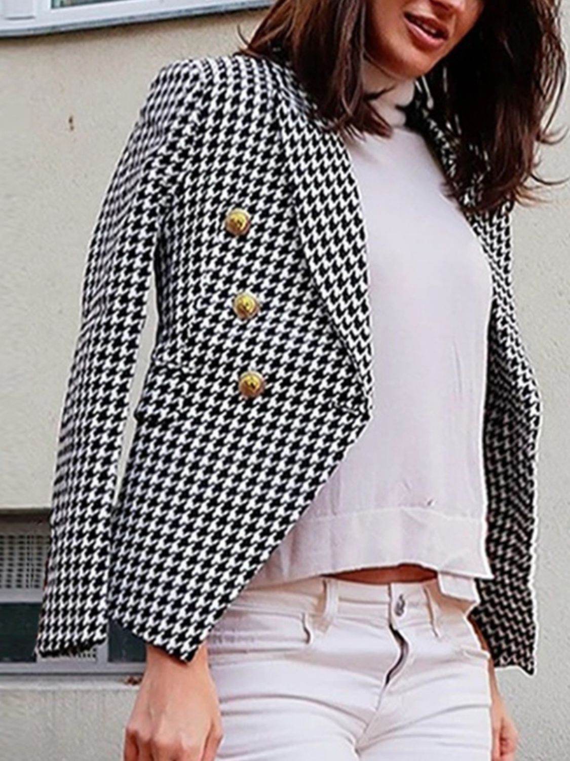 Lapel Collar Long Sleeve Blazer - Amexza