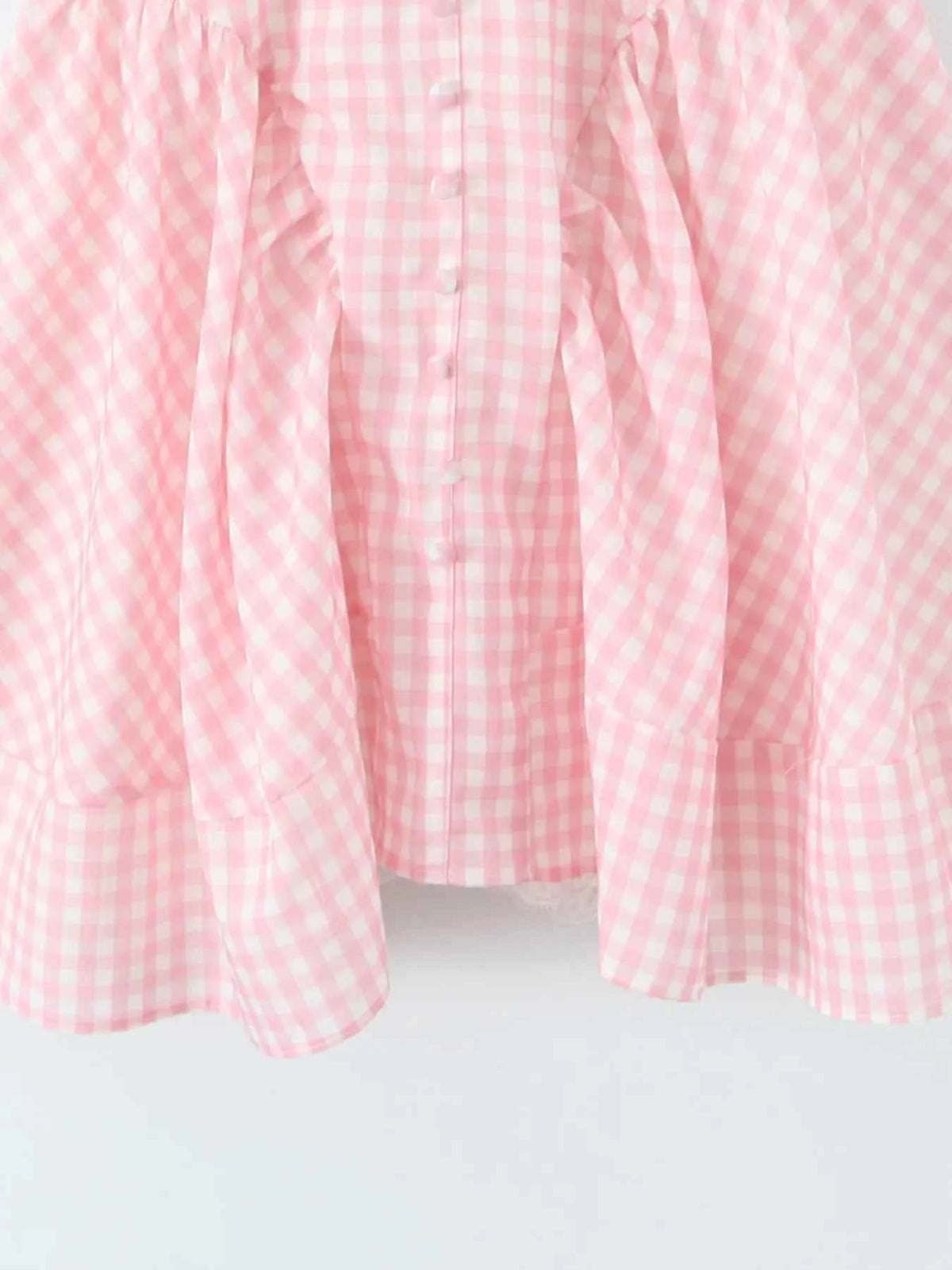 Gingham Ruffle Mini Dress with Lace Trim