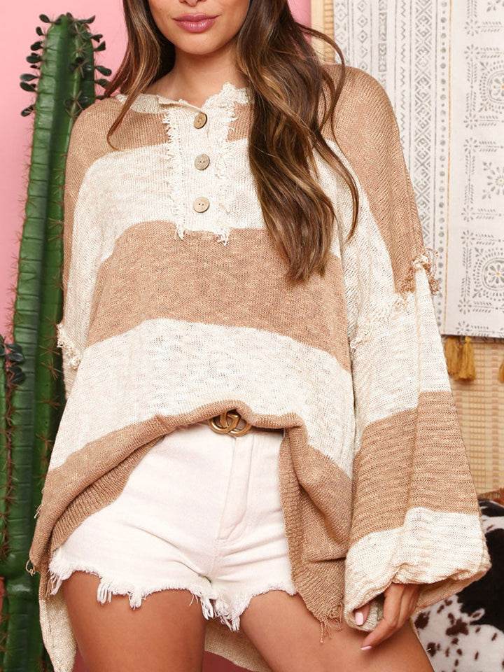 Color Block Buttoned Sweater Ochre for a perfect OOTD – dress to impress outfits from Amexza