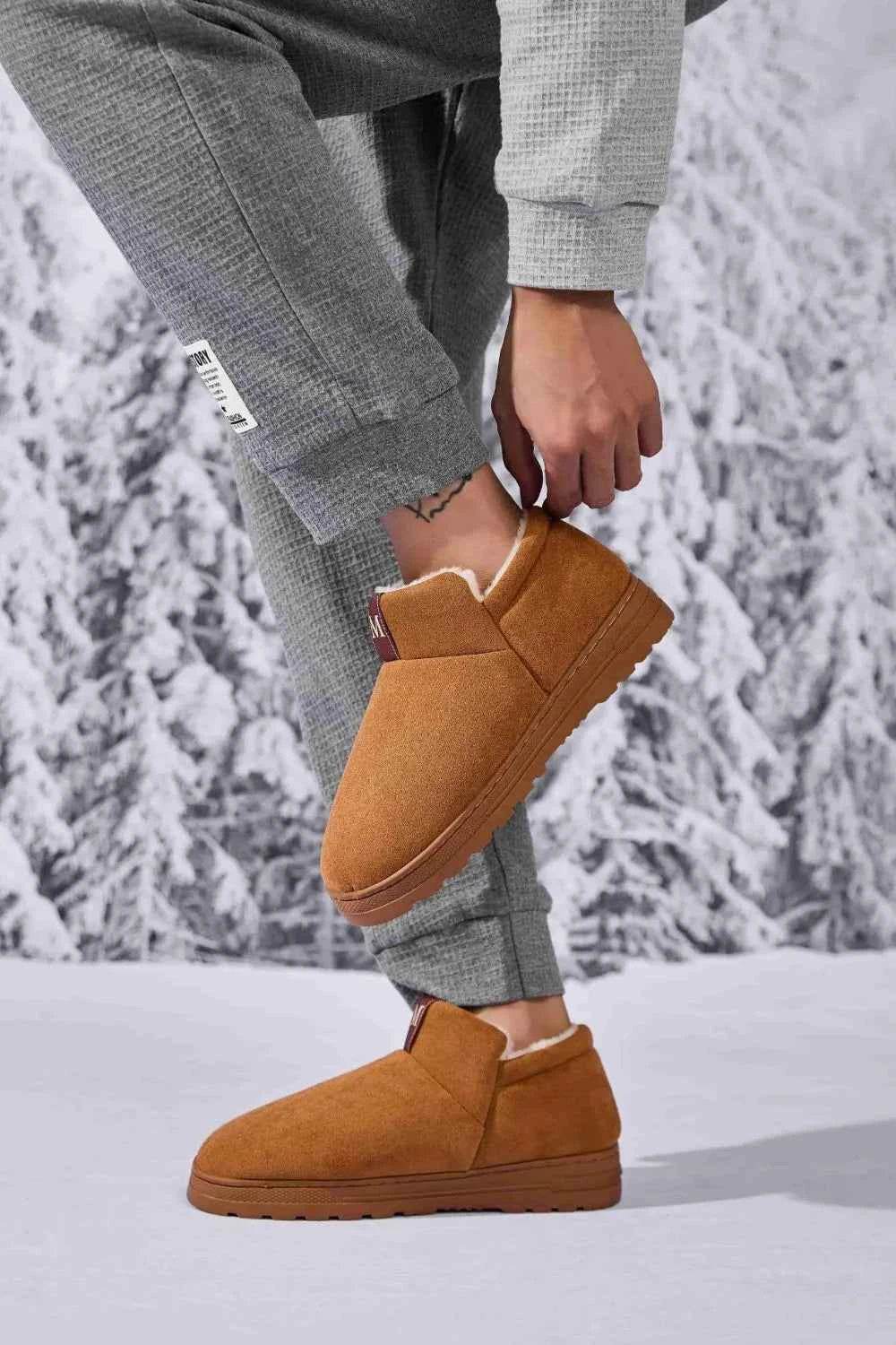 Letter M Suede Round Toe Slippers Caramel for a perfect OOTD – dress to impress outfits from Amexza