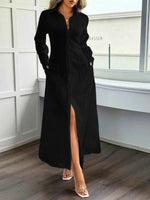 Slit Long Sleeve Maxi Shirt Dress