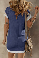 Textured Round Neck Short Sleeve Dress - Amexza