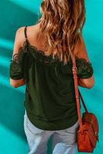 Spaghetti Strap Cold-Shoulder Lace Trim Blouse - Amexza