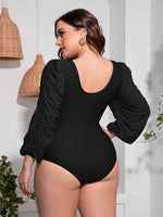 Plus Size Tied Deep V Balloon Sleeve One-Piece Swimsuit for a perfect OOTD – dress to impress outfits from Amexza