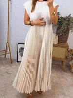 Full Size Pleated Round Neck Maxi Dress Plus Size Cream for a perfect OOTD – dress to impress outfits from Amexza