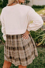 Plaid Round Neck Long Sleeve Mini Dress for a perfect OOTD – dress to impress outfits from Amexza