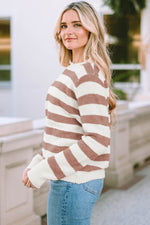 Striped Round Neck Long Sleeve Sweater for a perfect OOTD – dress to impress outfits from Amexza