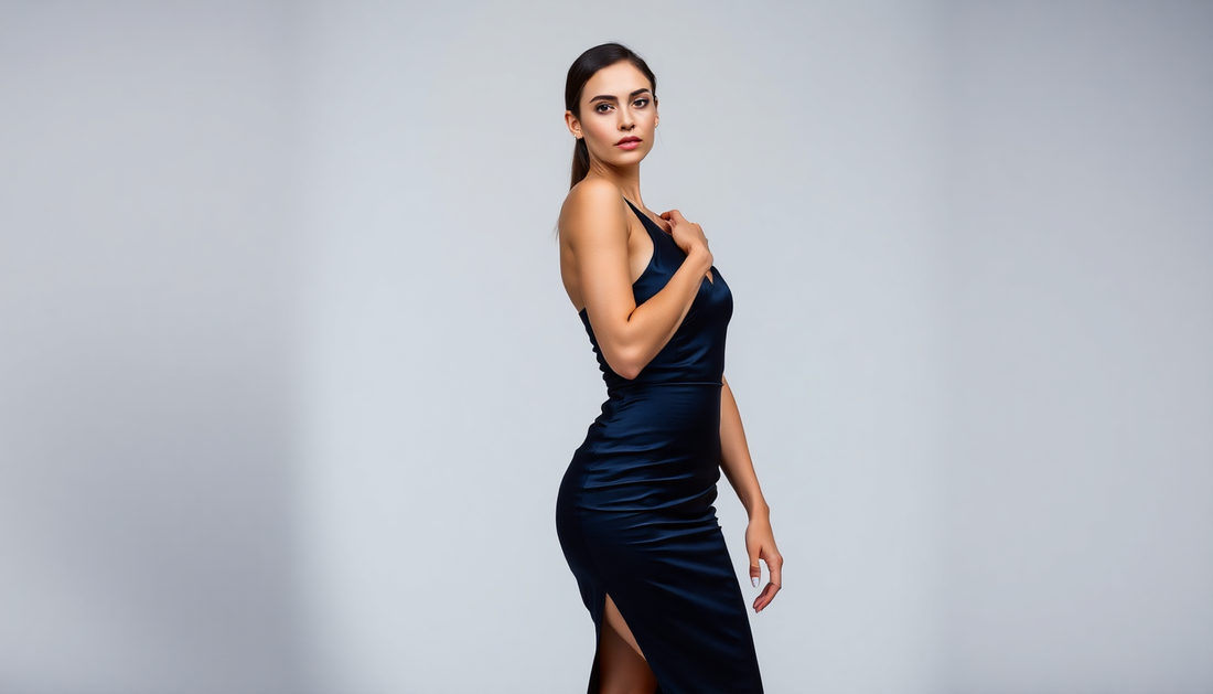 "Captivating blue and black dress from Amexza, perfect for elevating your style and making a statement at any occasion."