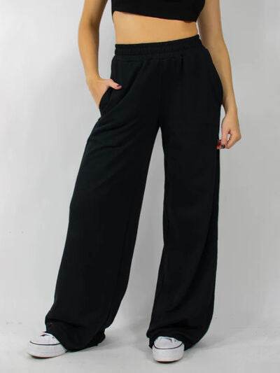 Elastic Waist Wide Leg Pants Black for a perfect OOTD – dress to impress outfits from Amexza