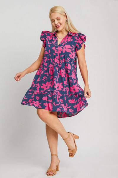 Umgee Full Size Floral Print Ruffle Cap Sleeve Tiered Dress Plus Size for a perfect OOTD – dress to impress outfits from Amexza