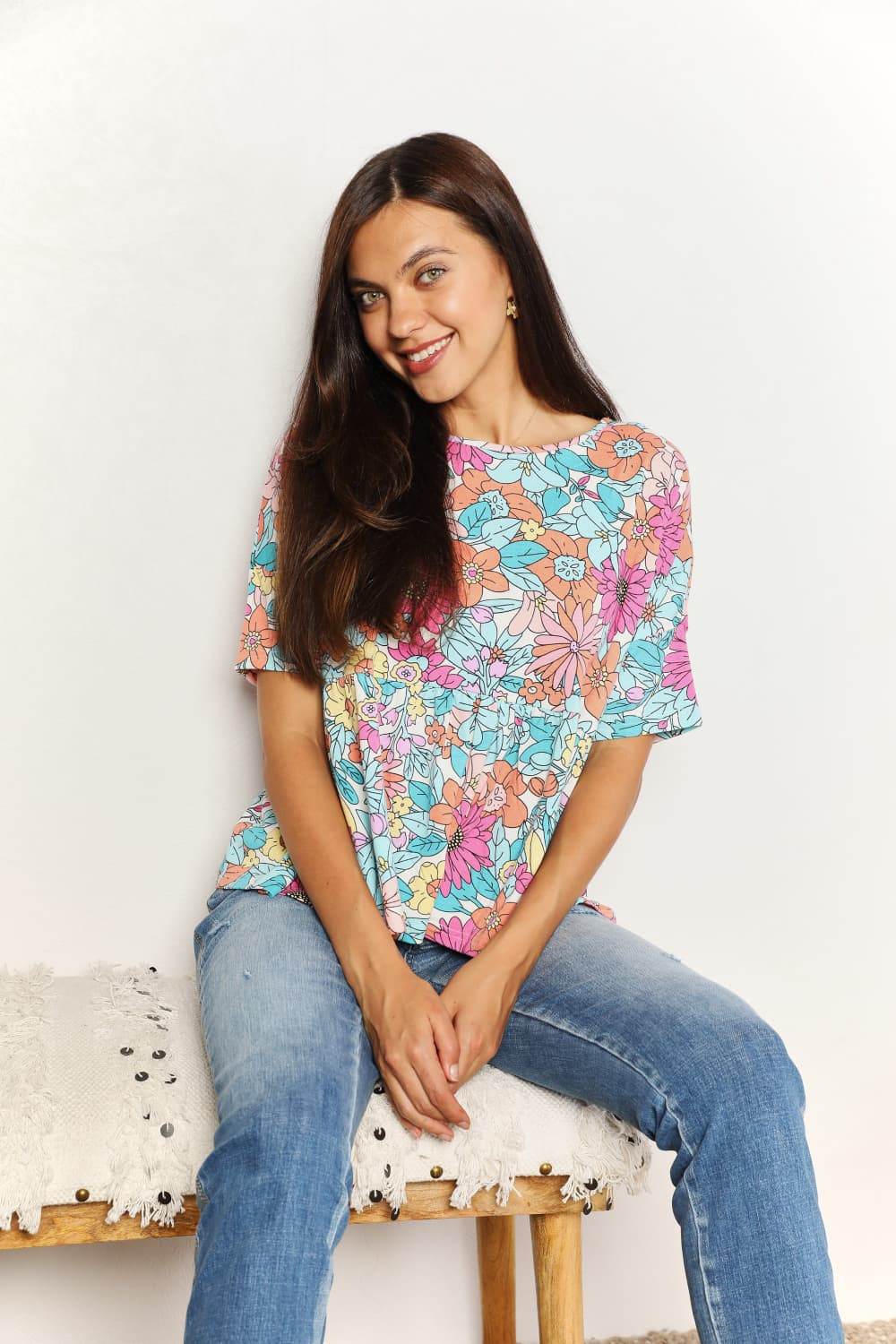 Double Take Floral Round Neck Babydoll Top for a perfect OOTD – dress to impress outfits from Amexza