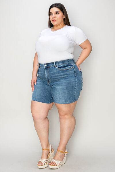 Judy Blue Full Size High Waist Slim Denim Shorts - Amexza