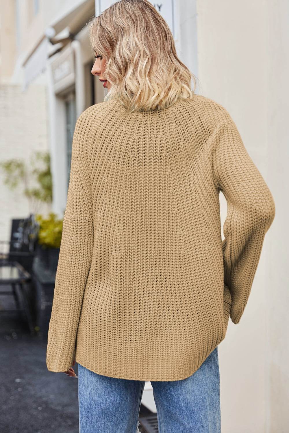 Raglan Sleeve Waffle Knit Sweater - Amexza