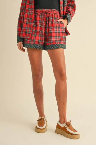 Annie Wear Contrast Plaid Long Sleeve Top and Shorts Set for a perfect OOTD – dress to impress outfits from Amexza