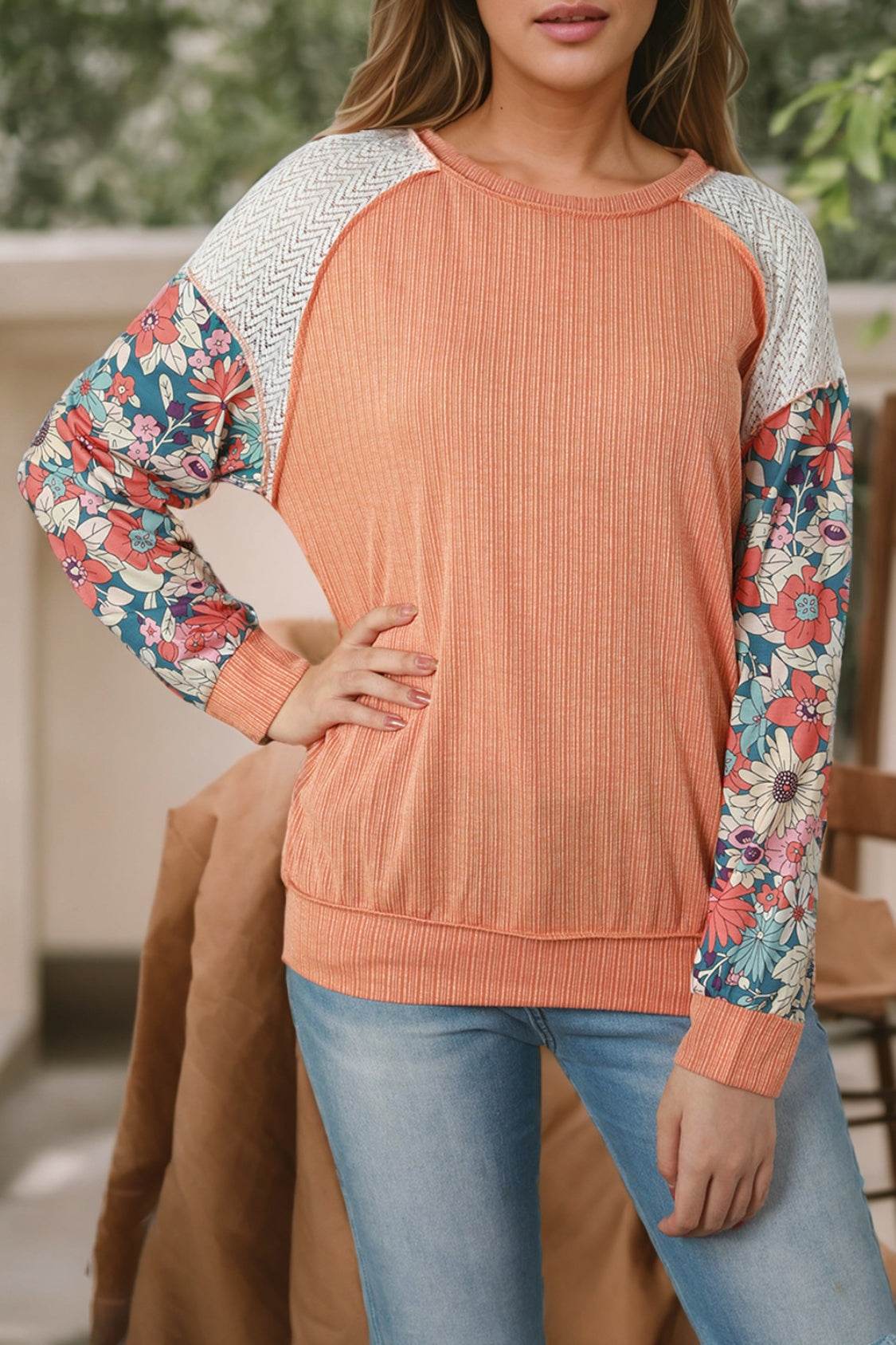 Exposed Seam Round Neck Blouse - Amexza