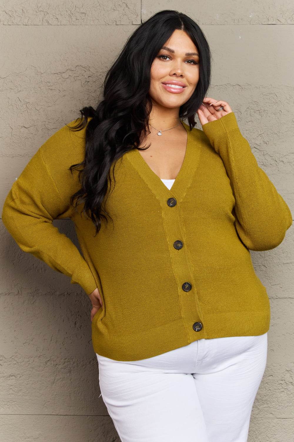 Zenana Kiss Me Tonight Full Size Button Down Cardigan in Chartreuse Yellow-Green for a perfect OOTD – dress to impress outfits from Amexza