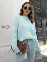 Floral Dropped Shoulder Sweater Pastel Blue for a perfect OOTD – dress to impress outfits from Amexza