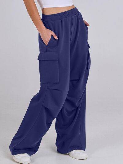 Elastic Waist Wide Leg Pants with Pockets for a perfect OOTD – dress to impress outfits from Amexza