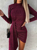 Heathered Mock Neck Long Sleeve Mini Dress Cerise for a perfect OOTD – dress to impress outfits from Amexza