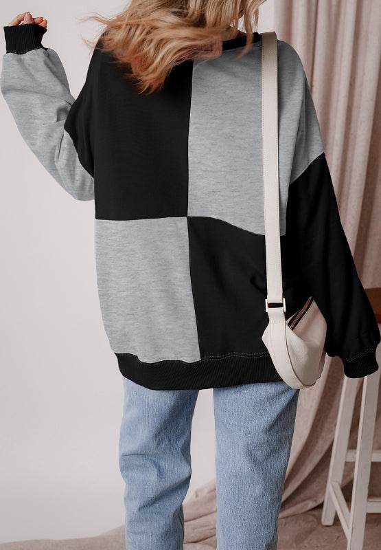 Color Block Half Button Long Sleeve Sweatshirt - Amexza