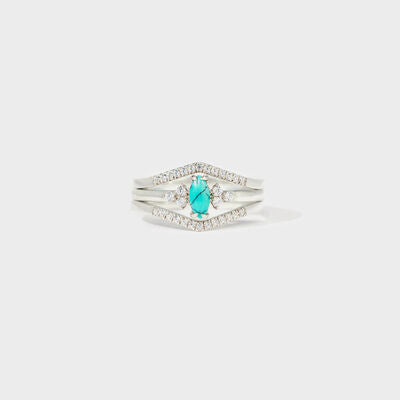 Artificial Turquoise V Shape Inlaid Zircon Ring Silver for a perfect OOTD – dress to impress outfits from Amexza