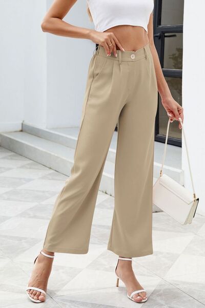 Pocketed High Waist Pants Tan for a perfect OOTD – dress to impress outfits from Amexza