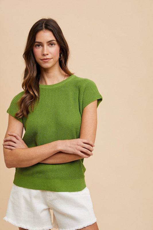 Annie Wear Round Neck Short Sleeve Sweater - Amexza