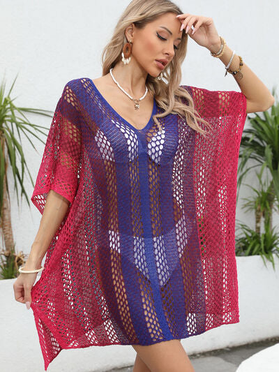 Openwork Contrast V-Neck Cover-Up for a perfect OOTD – dress to impress outfits from Amexza