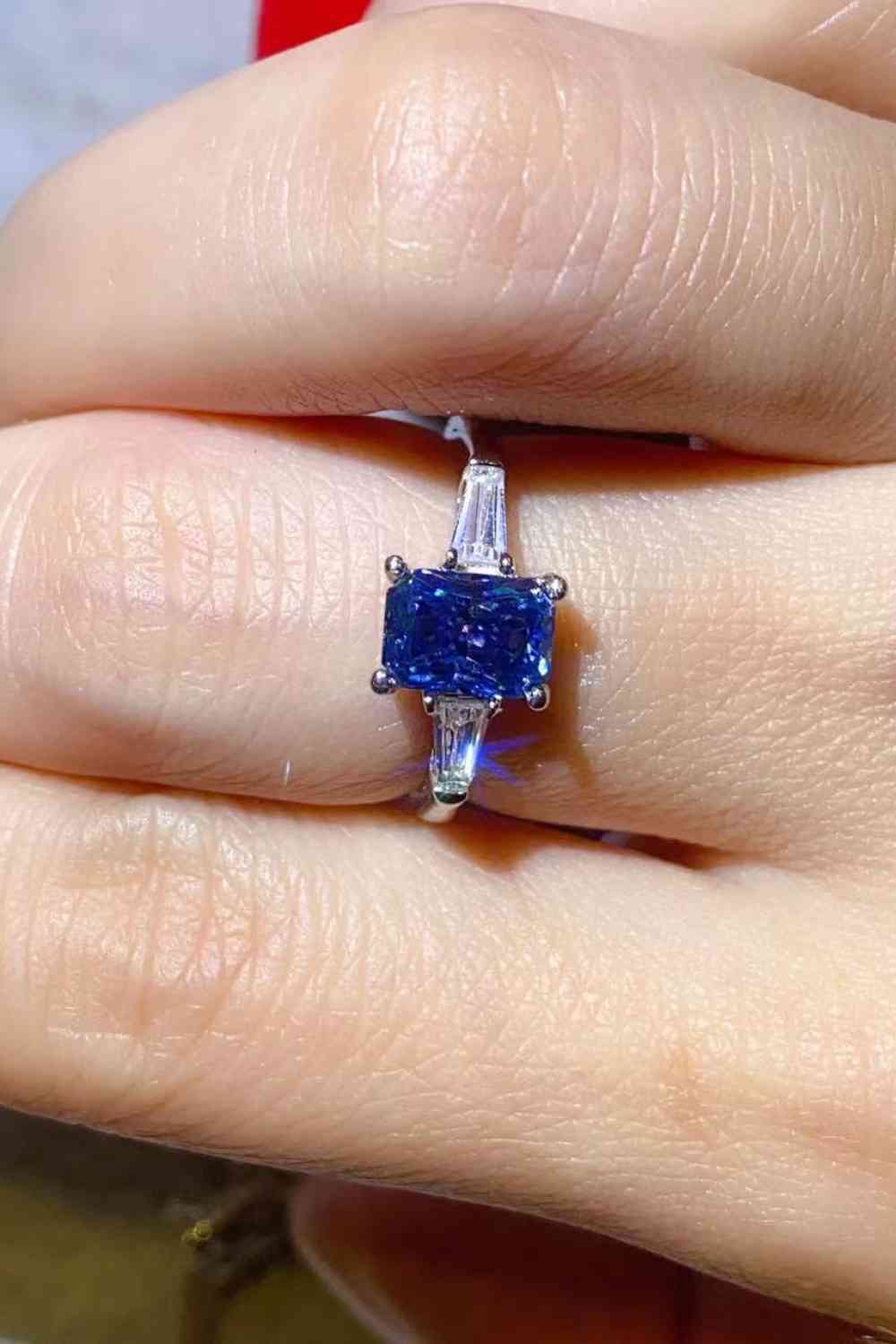 1 Carat Moissanite Platinum-Plated Rectangle Ring in Blue for a perfect OOTD – dress to impress outfits from Amexza