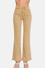 Zenana Acid Washed Frayed Hem Bootcut Jeans for a perfect OOTD – dress to impress outfits from Amexza