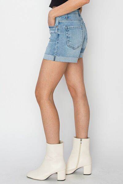 RISEN Distressed Mid-Rise Waist Denim Shorts for a perfect OOTD – dress to impress outfits from Amexza