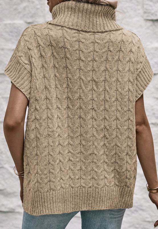 Cable Knit Turtleneck Short Sleeve Sweater for a perfect OOTD – dress to impress outfits from Amexza