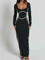 Contrast Trim Long Sleeve Bodycon Maxi Dress