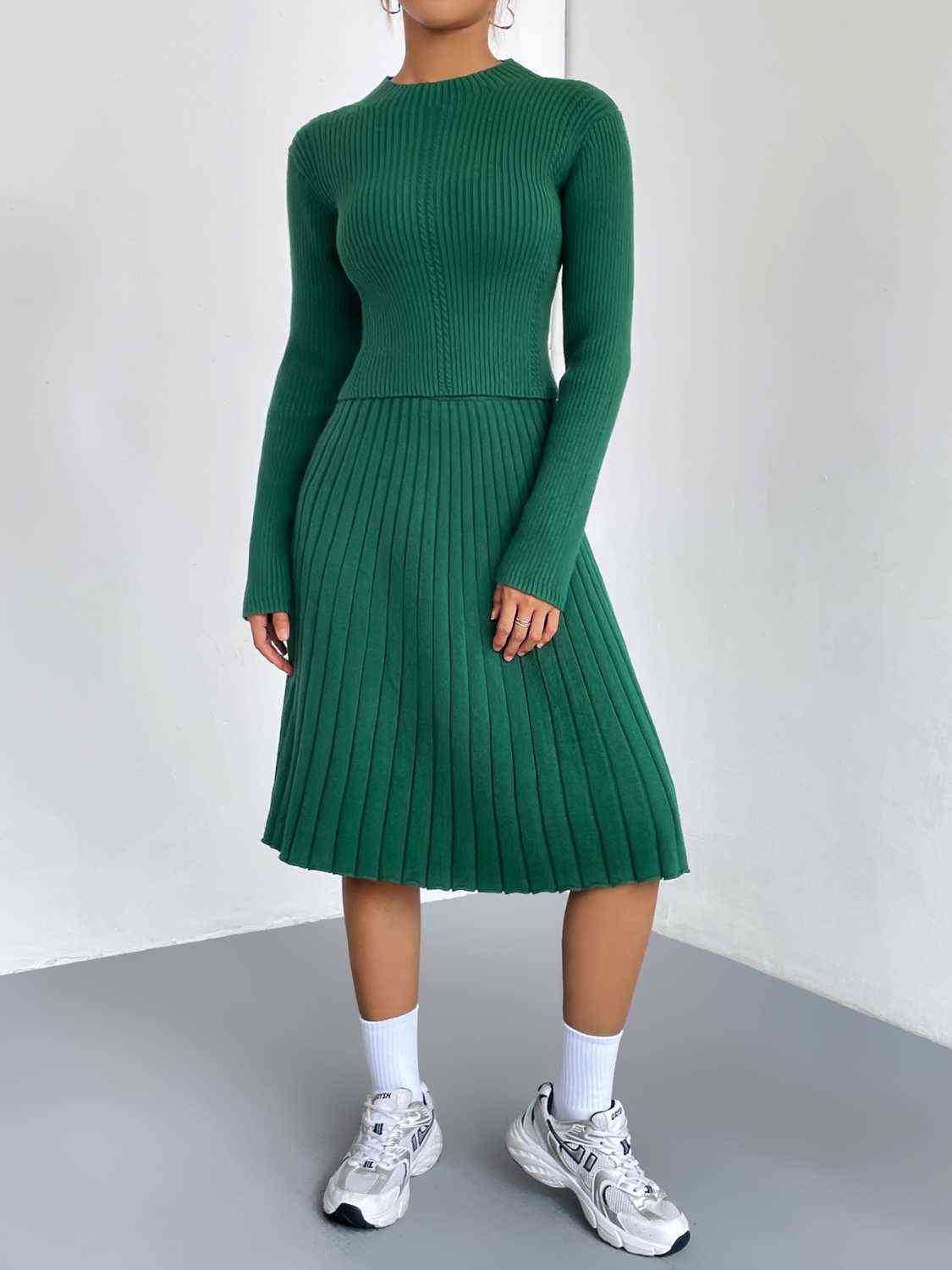 Rib-Knit Sweater and Skirt Set Green for a perfect OOTD – dress to impress outfits from Amexza