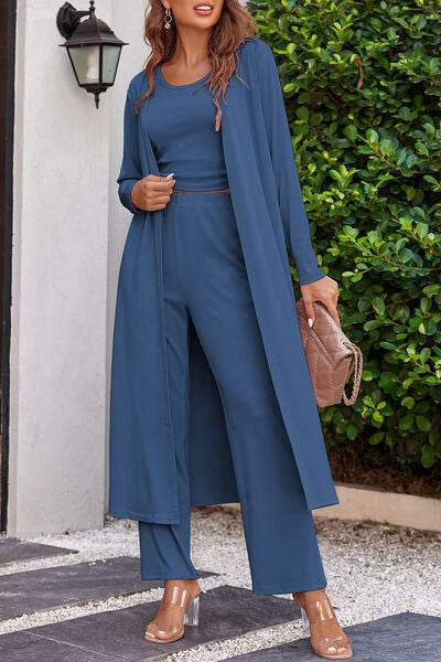 Drawstring Tank, Long Sleeve Cover Up and Pants Set for a perfect OOTD – dress to impress outfits from Amexza