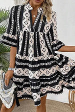 Tiered Printed Notched Half Sleeve Dress for a perfect OOTD – dress to impress outfits from Amexza
