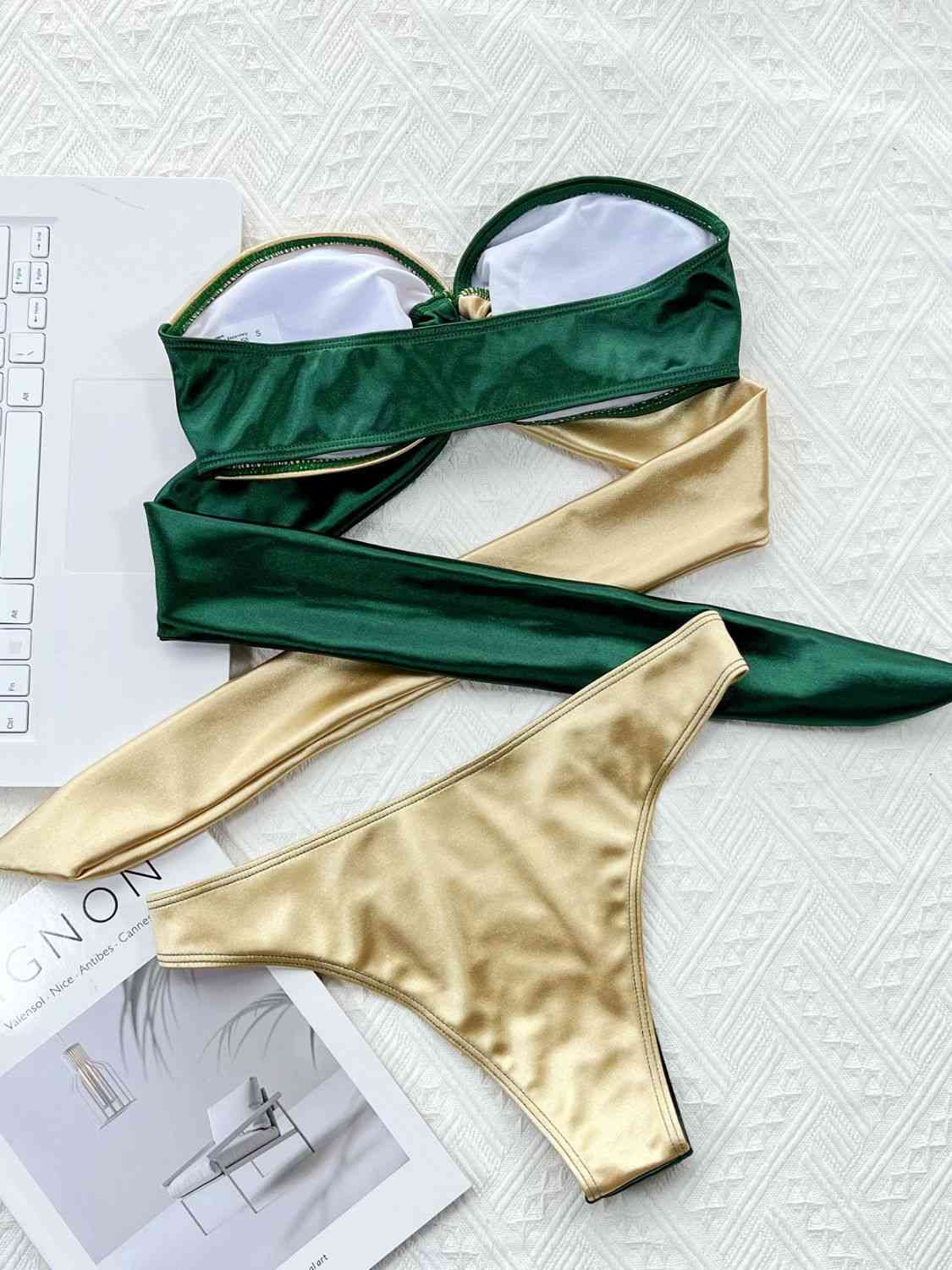 Two-Tone Ring Detail Tied Bikini Set for a perfect OOTD – dress to impress outfits from Amexza