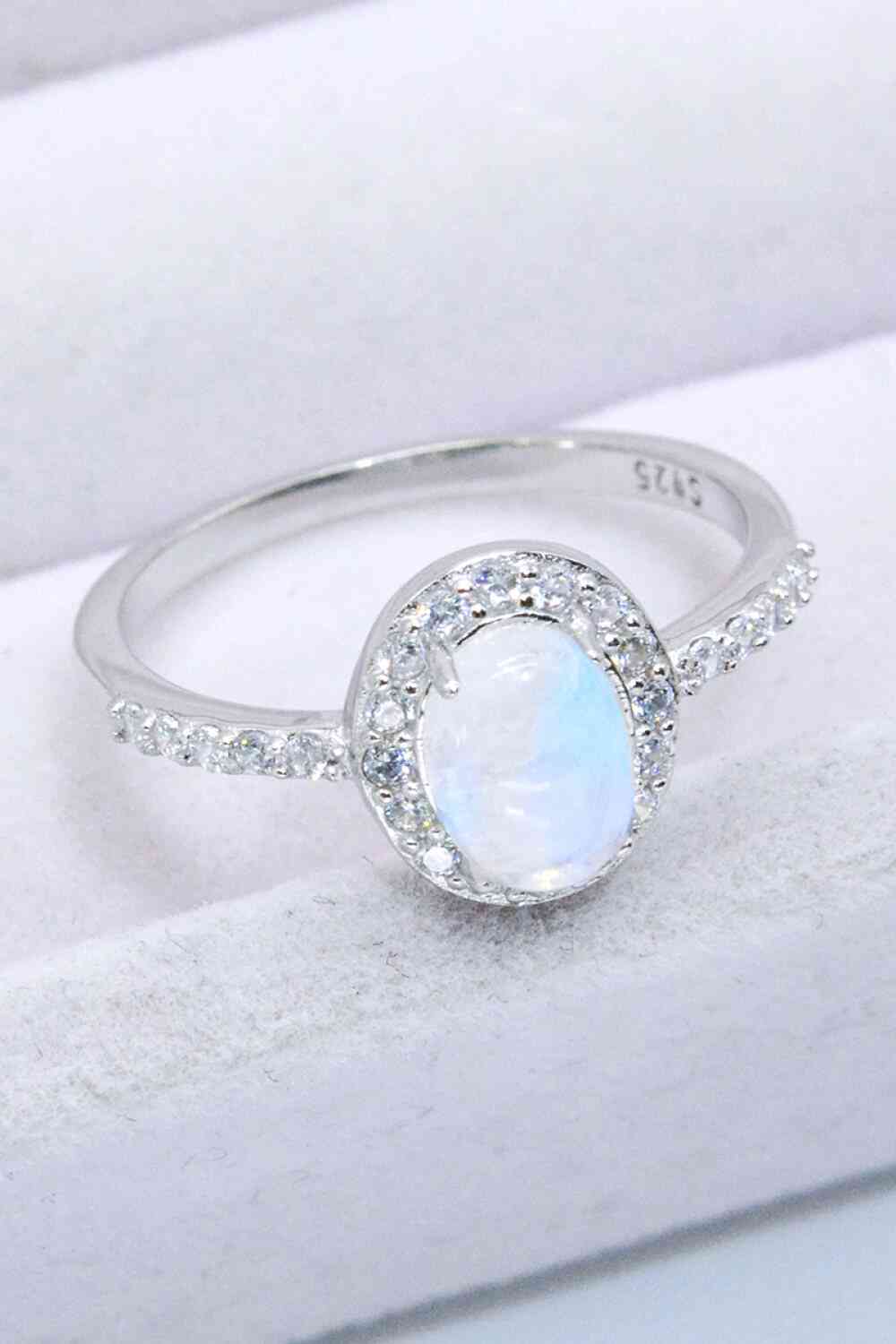 925 Sterling Silver Natural Moonstone Halo Ring Silver for a perfect OOTD – dress to impress outfits from Amexza