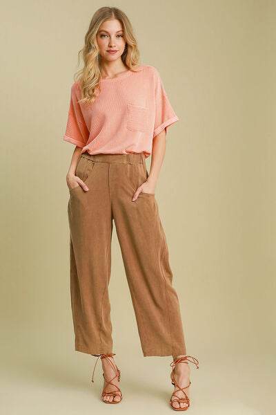 Umgee Elastic Waist Baggy Fit Pants with Pockets - Amexza