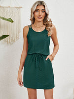 Eyelet Scoop Neck Sleeveless Dress - Amexza