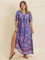 Plus Size Printed V-Neck Flutter Sleeve Dress for a perfect OOTD – dress to impress outfits from Amexza
