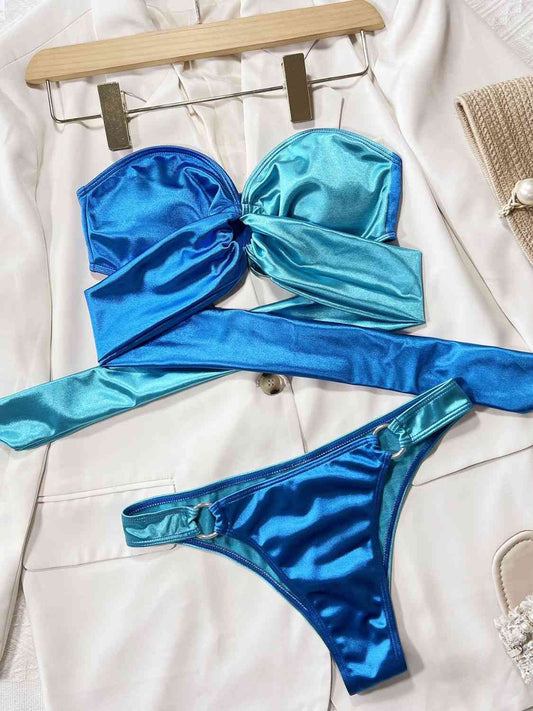 Two-Tone Ring Detail Tied Bikini Set Sky Blue for a perfect OOTD – dress to impress outfits from Amexza