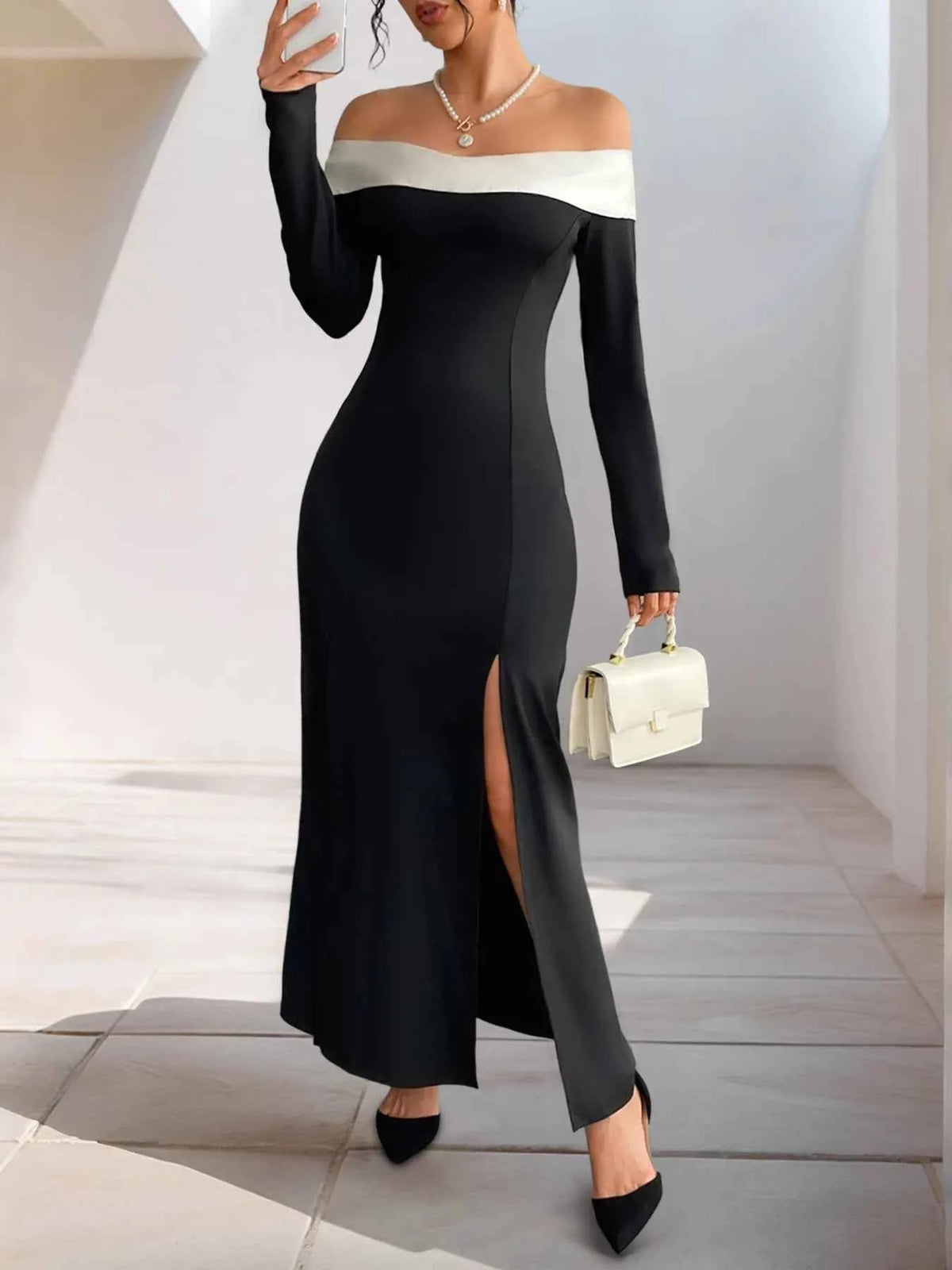 Side Slit Off-Shoulder Maxi Dress